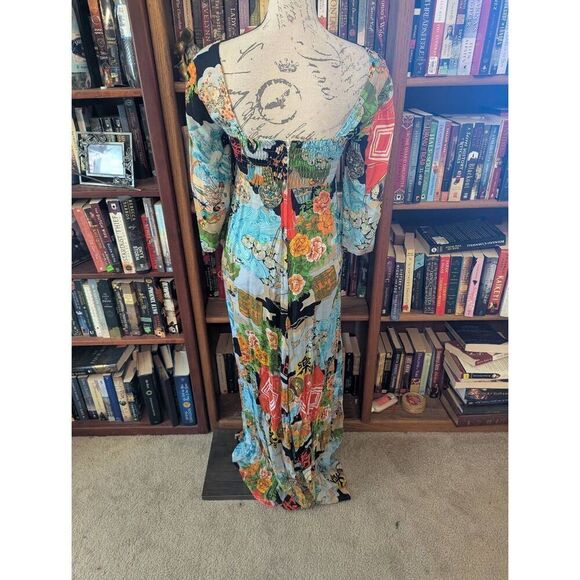 Vintage Liberty House Women's Small Japanese Samurai Geisha Print Maxi Dress 70s - Picture 2 of 7